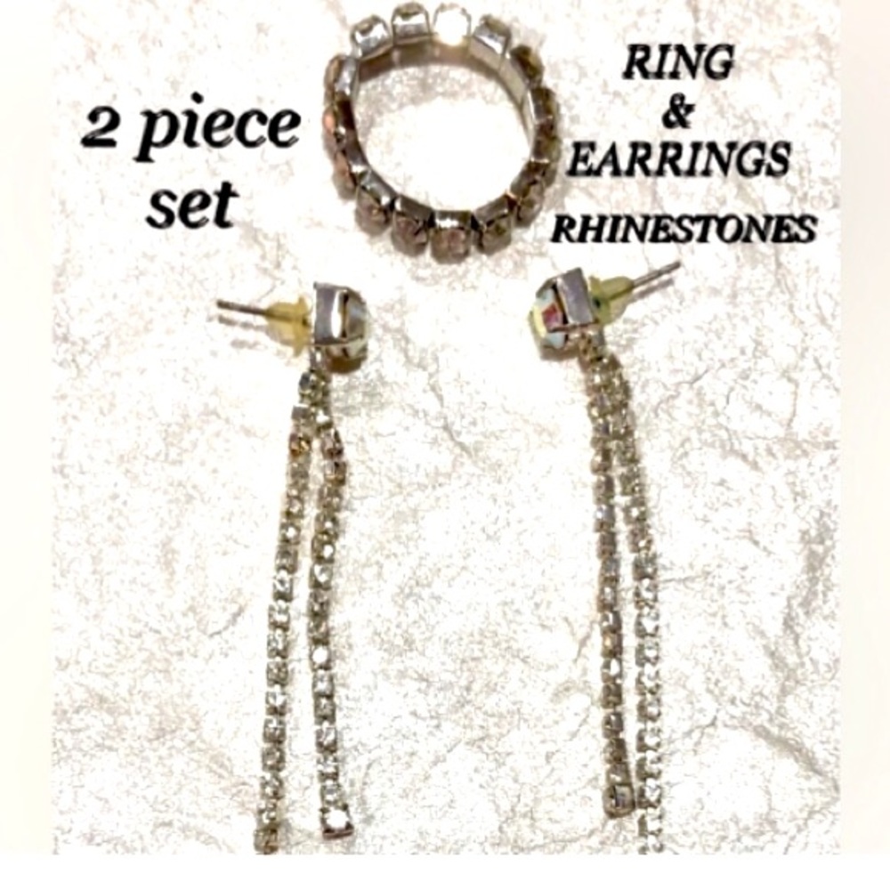 2pc bundle RING & EARRINGS rhinestone set special occasion jewelry set  EUC